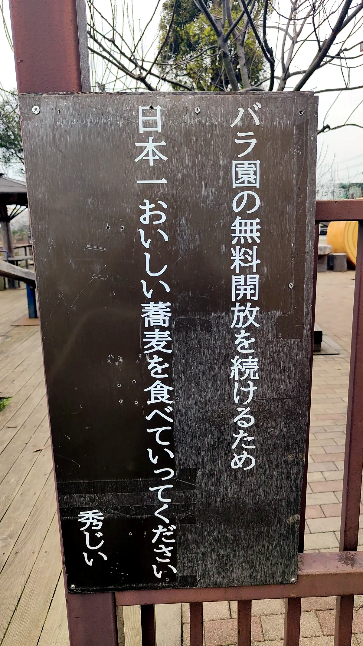 木製遊歩道から眺めるバラ園